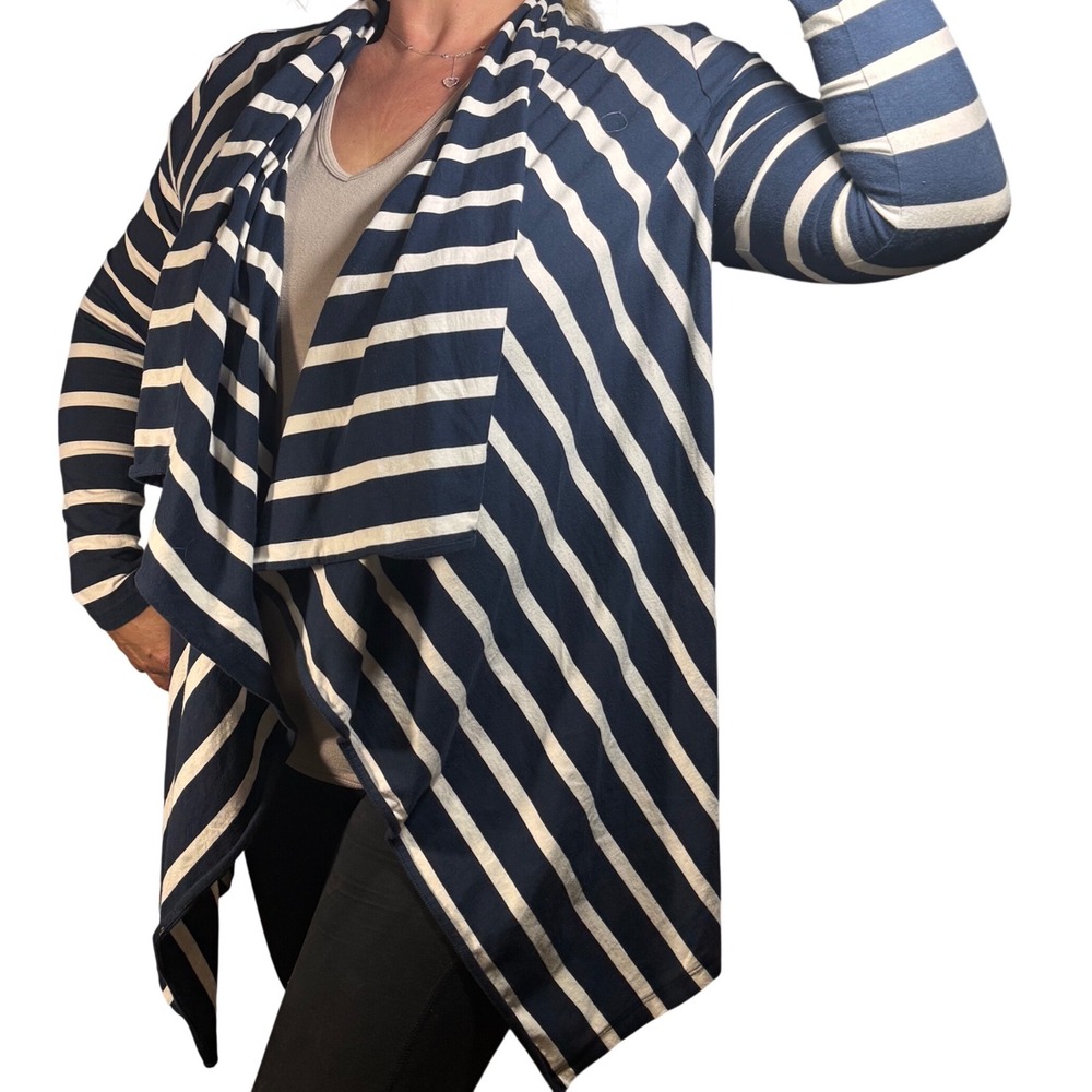Vineyard Vines Womens Navy Blue White Striped Draped Open Cardigan Sweater Large